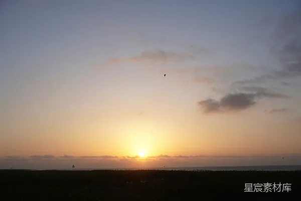高清摄影 夕阳西下，天空中有一只风筝在飞翔。