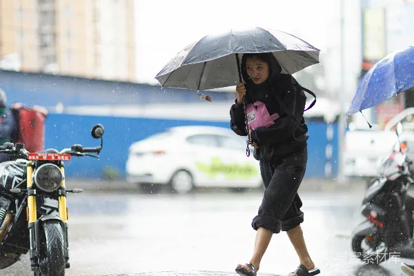 高清摄影 一个人在雨中撑着伞行走。
