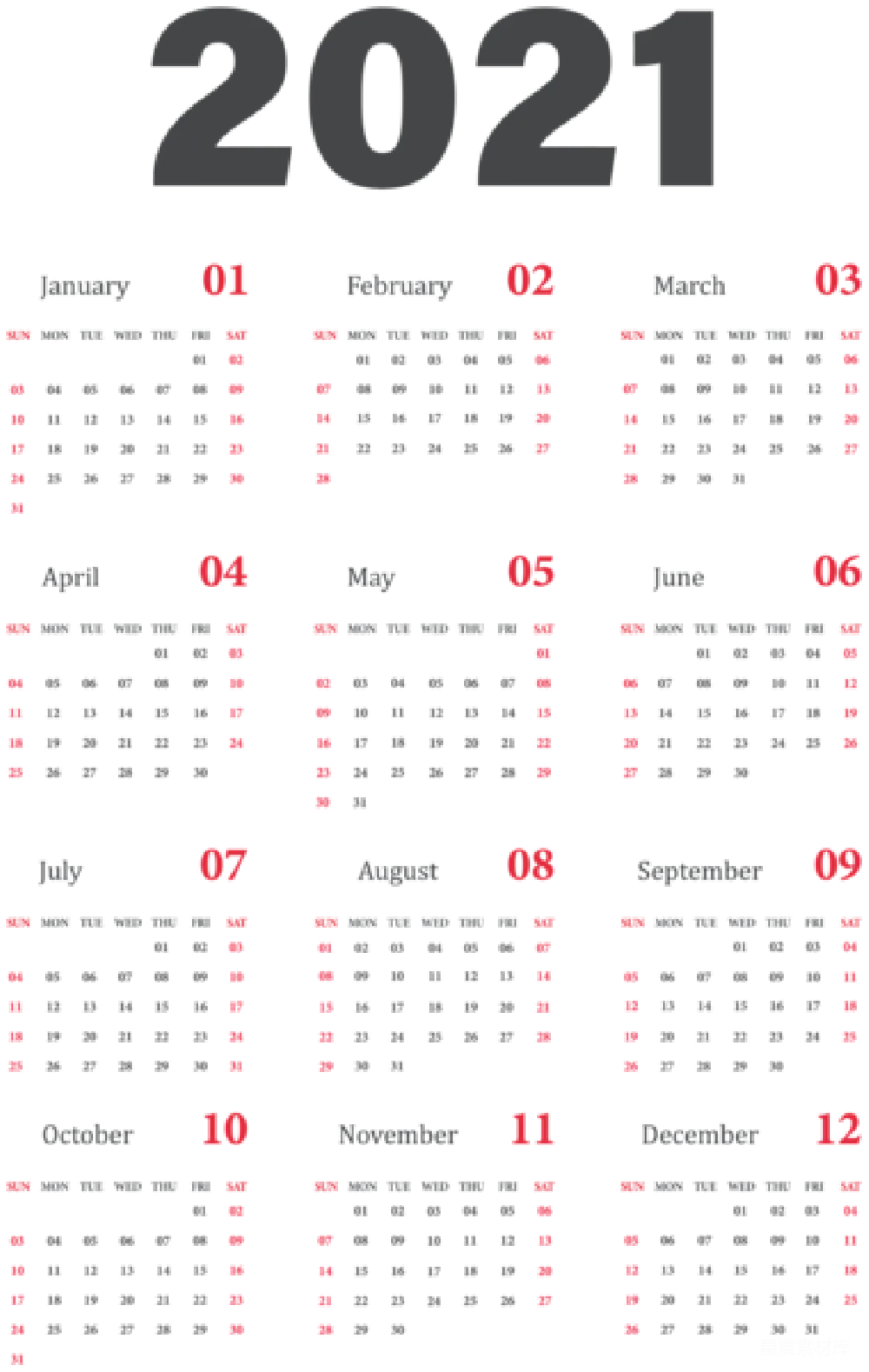 元素素材 2021年日历