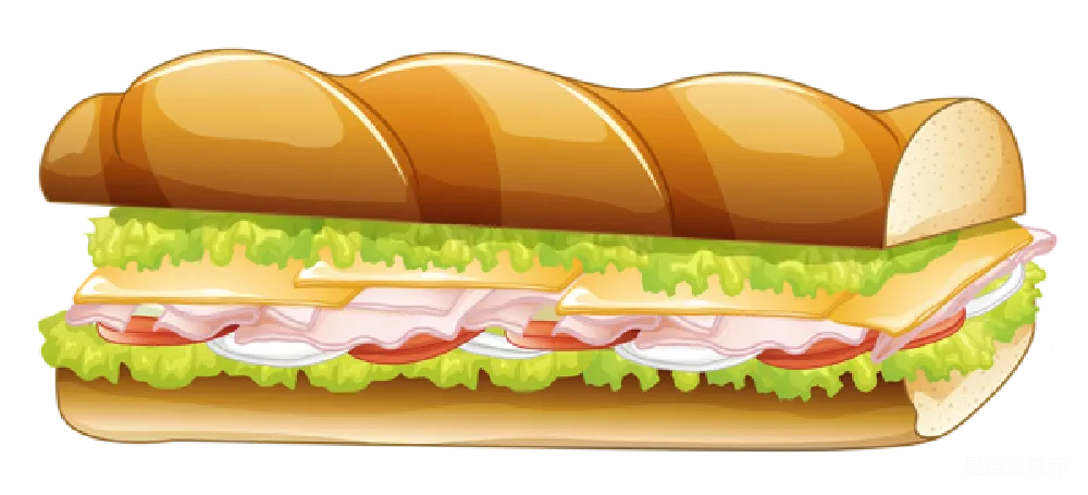 元素素材 美食 卡通 餐饮 美味三明治插画