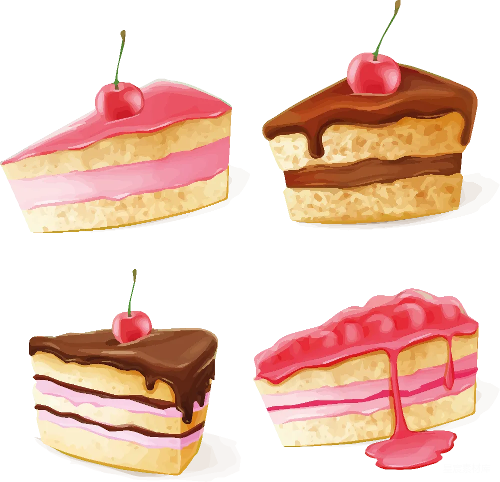 元素素材 卡通风格的四块蛋糕插图