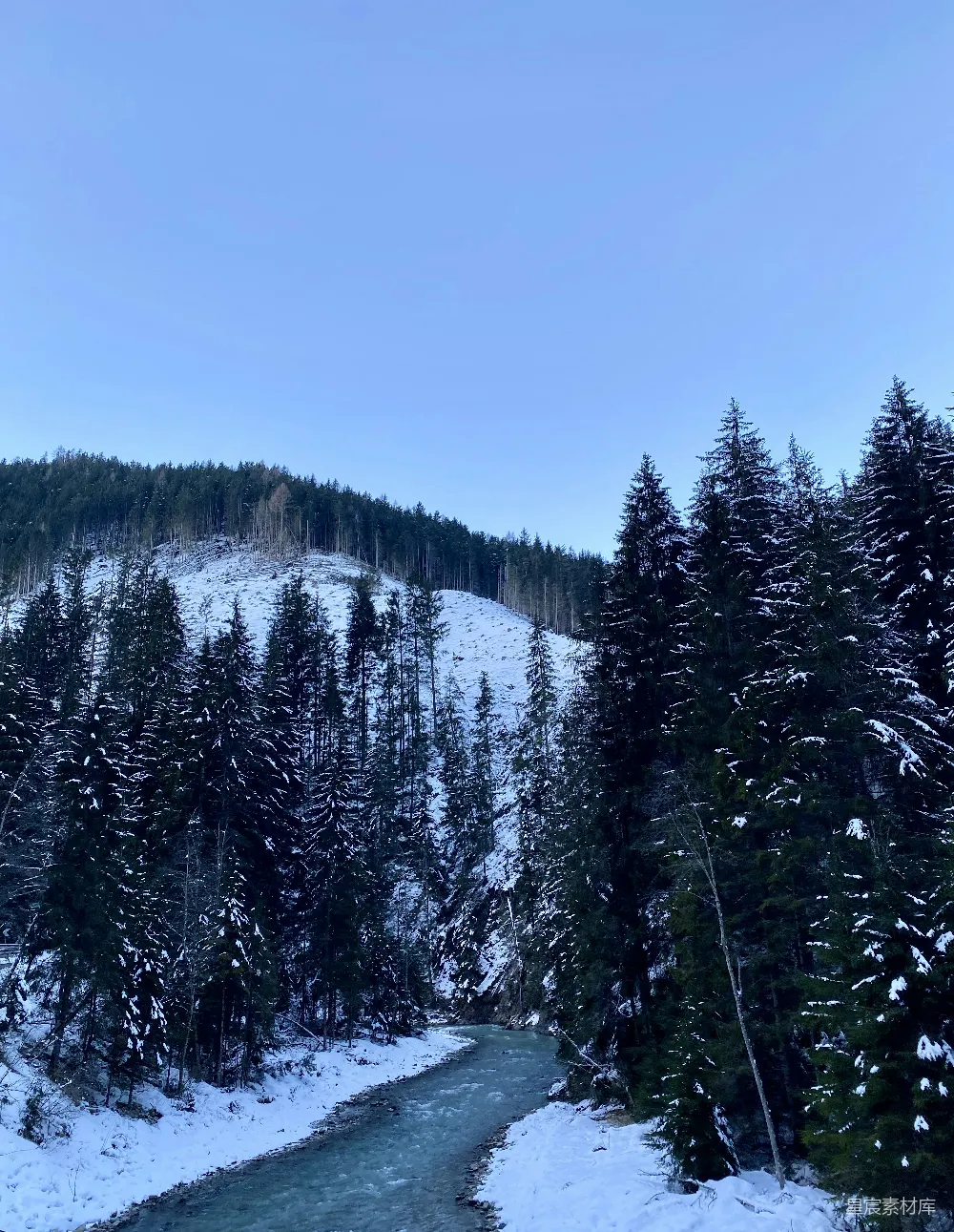 高清摄影 河流、雪地与树木