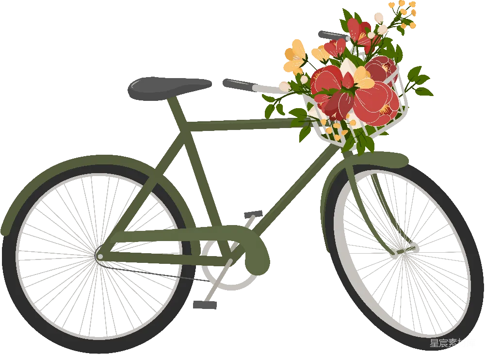元素素材 插图 自行车 自然 装满鲜花的自行车插图