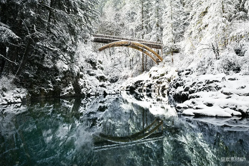 高清摄影  雪山下的桥