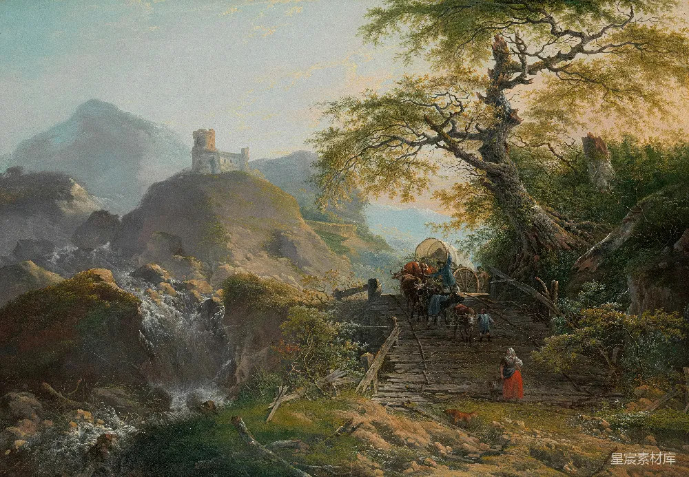 高清摄影  一座风景如画的地方有座城堡和旅行者们