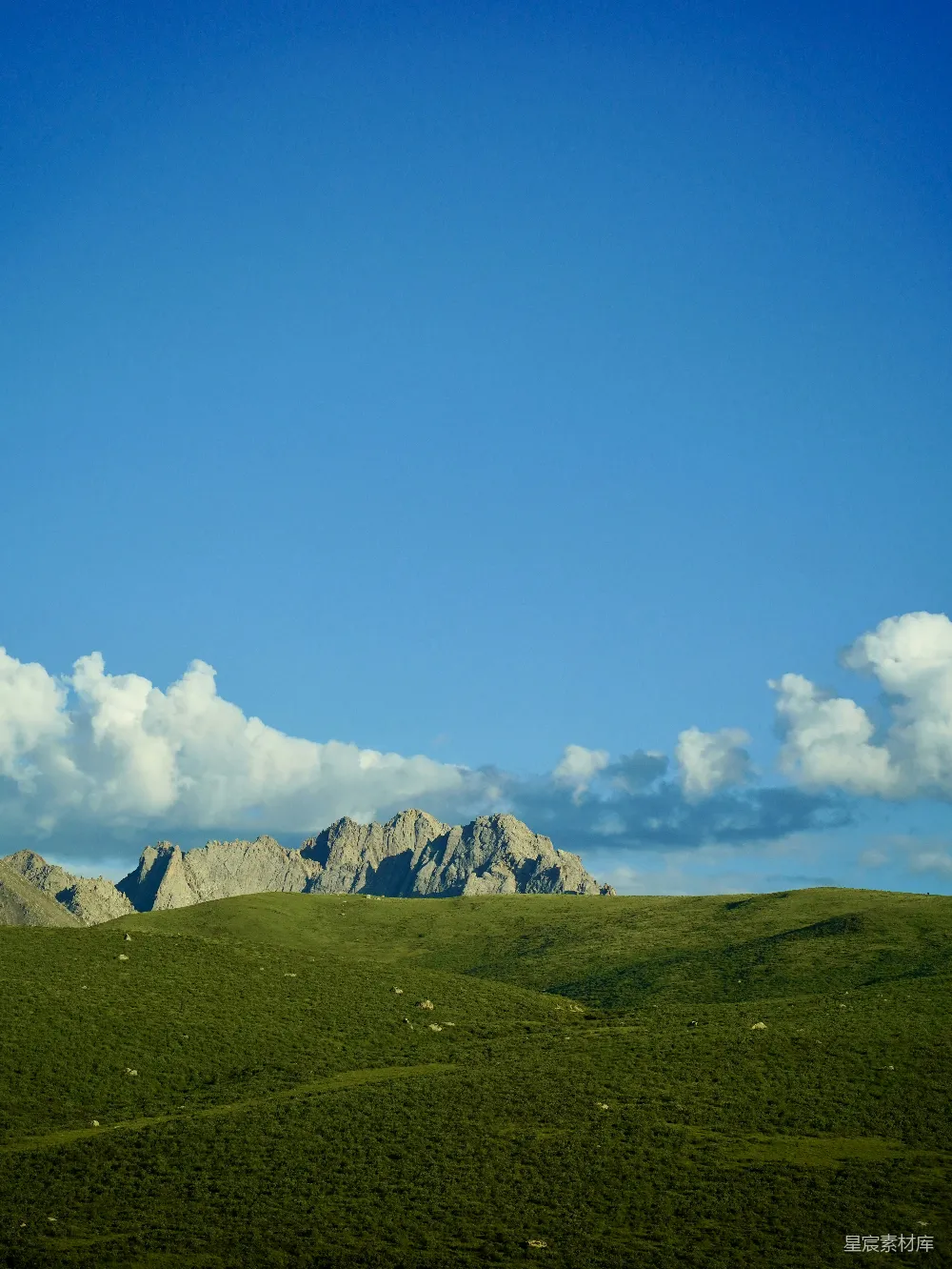 高清摄影 自然 一片广阔的草地，背景是连绵的山峦。