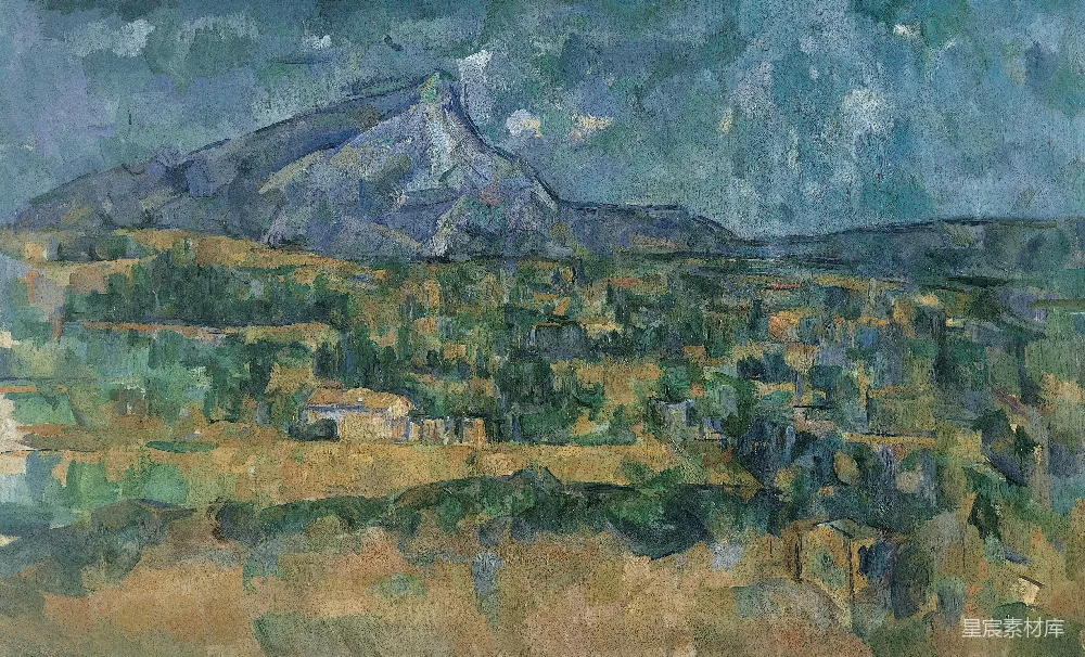高清摄影  蒙塔日夫特勒山上的一幅画，背景有树林和田野。