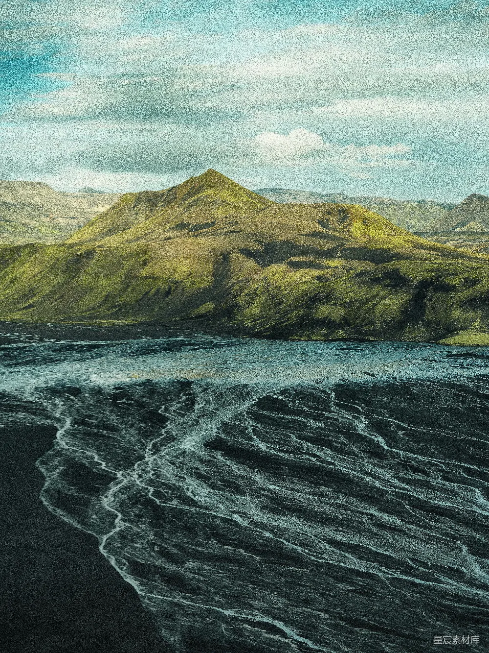 高清摄影 青山 overlooking braided河口