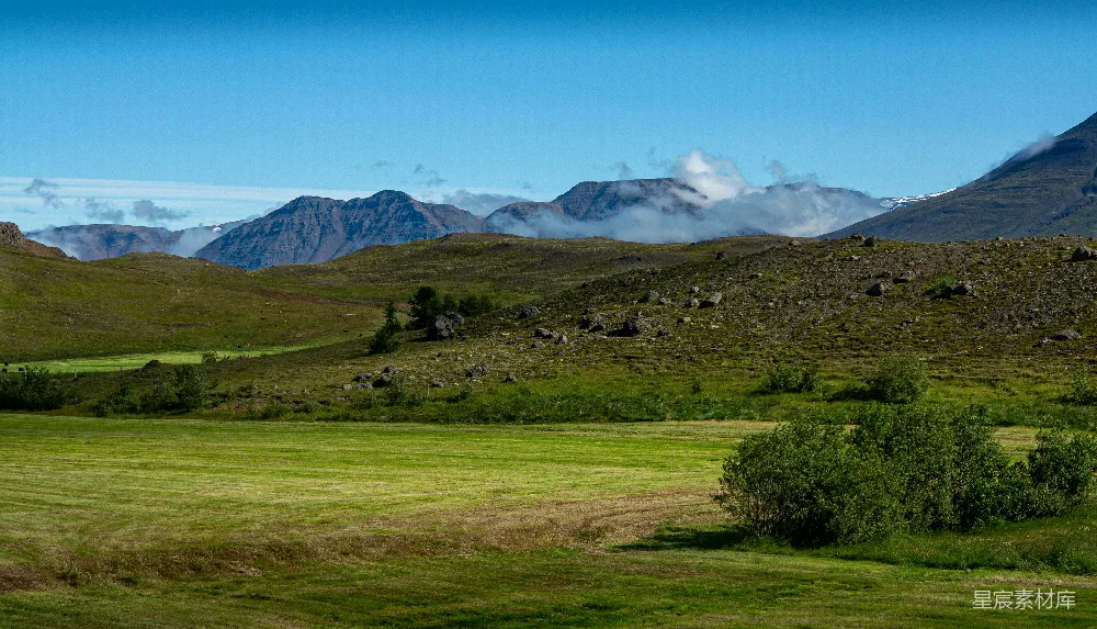 高清摄影  背景中有山的草地区域