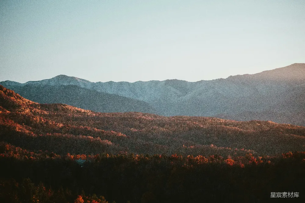 高清摄影 自然 前景中有树木的山峦景色