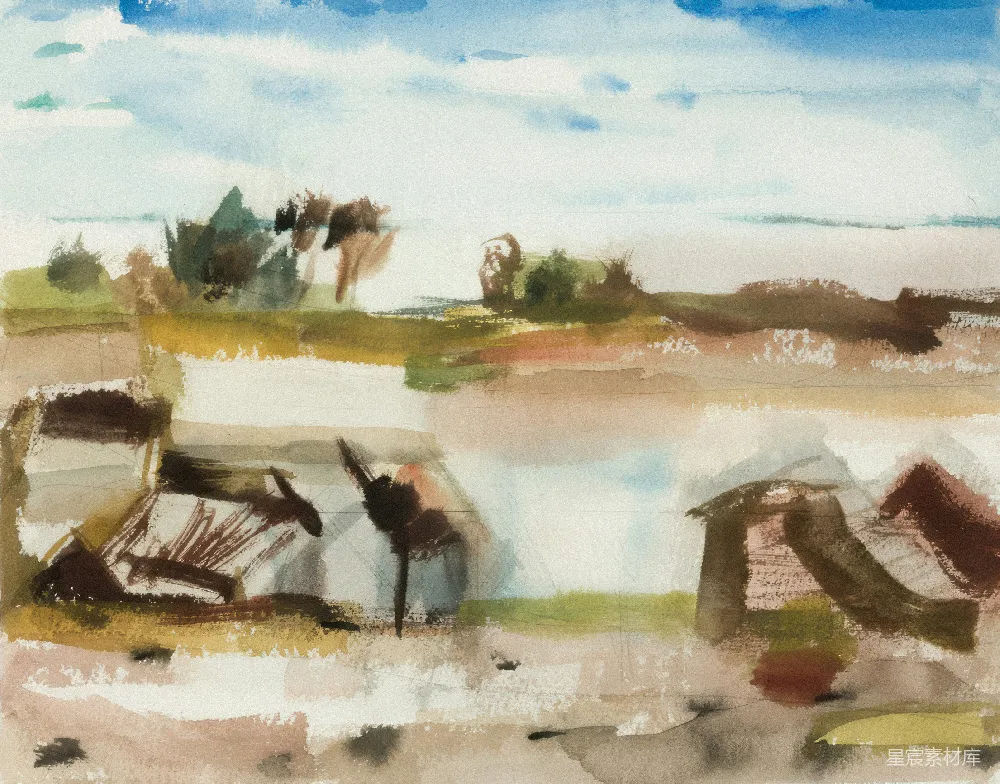 高清摄影  山水画，抽象的建筑与树木