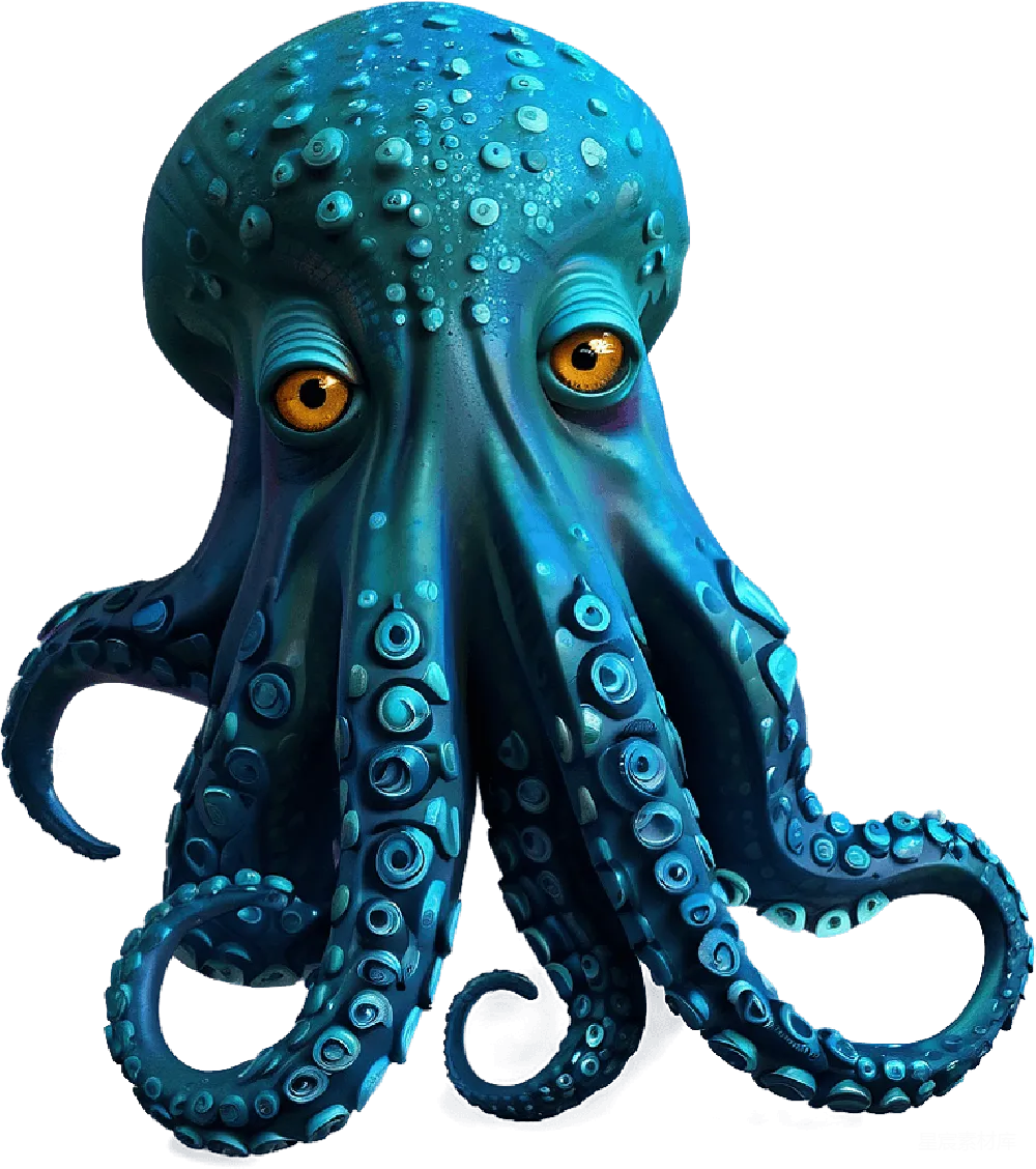 元素素材 章鱼 深海生物 艺术插画 深海巨兽：蓝色章鱼