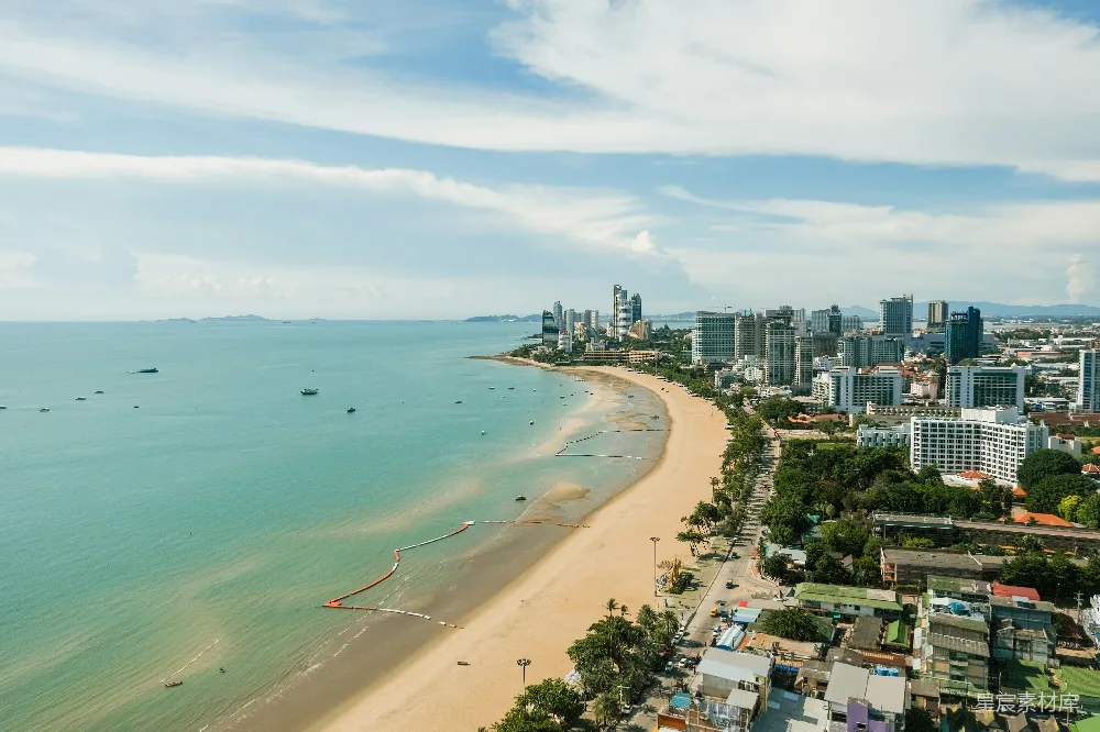 高清摄影 城市近海日间的空中俯视景观