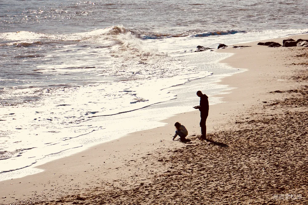 高清摄影 两人在白天海滩上站立。