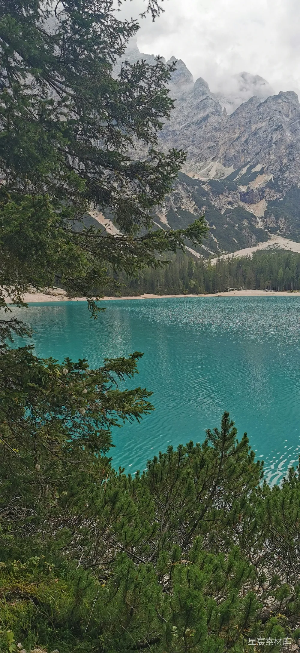 高清摄影 被树木和山环绕的一片湖泊