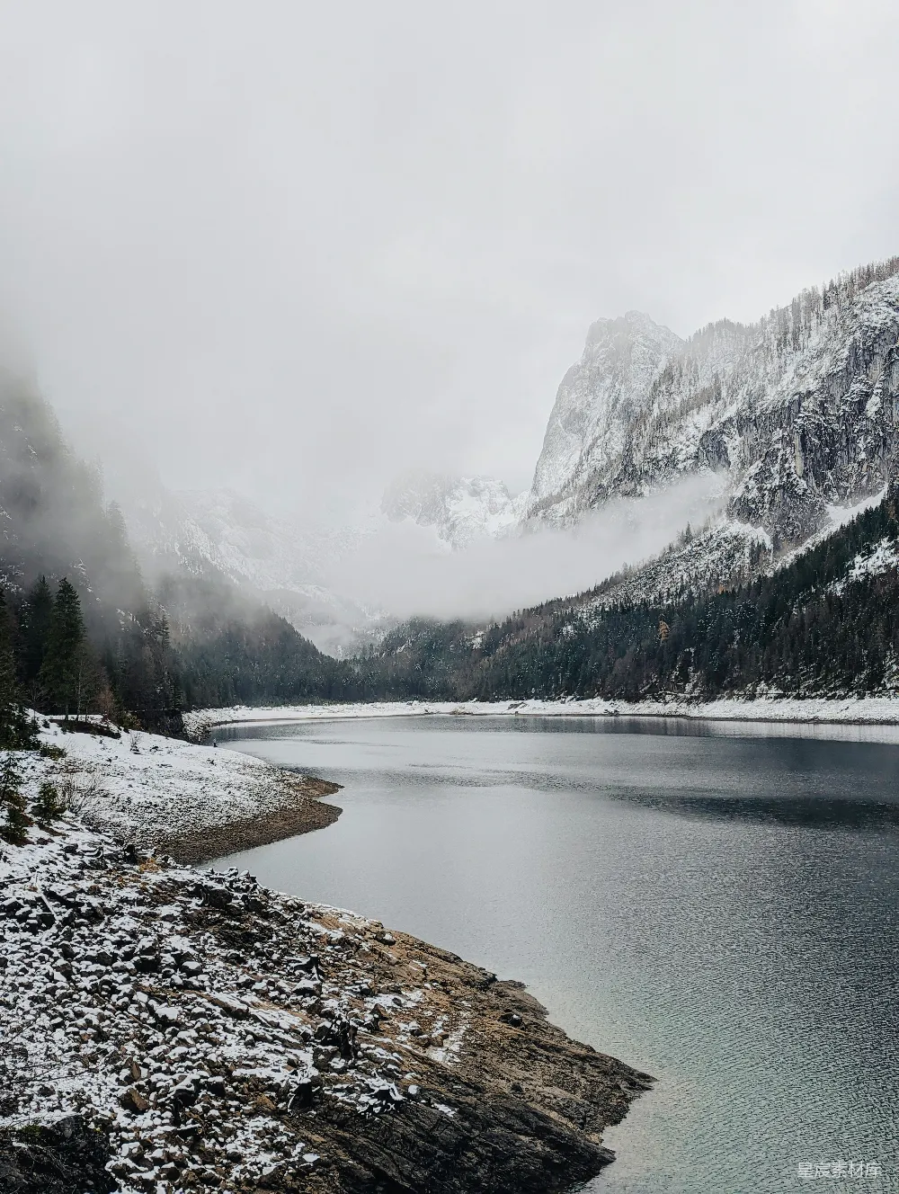 高清摄影 一片被雪山环绕的大片水域
