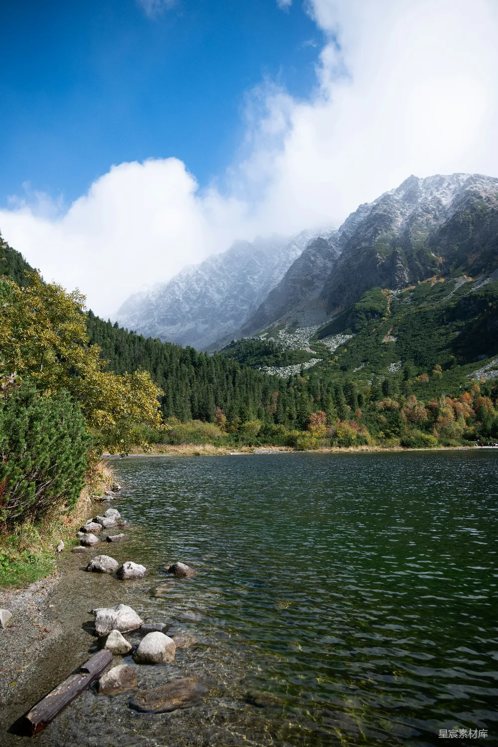高清摄影 被山和树围绕的一片水域