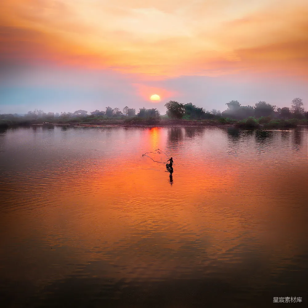 高清摄影  夕阳下的水域