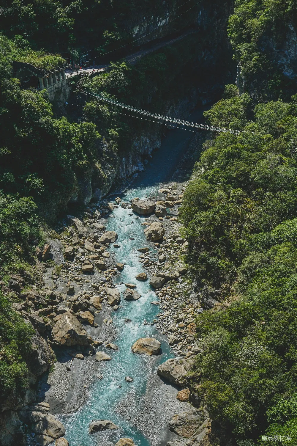 高清摄影 一条河流穿过一片浓绿的森林
