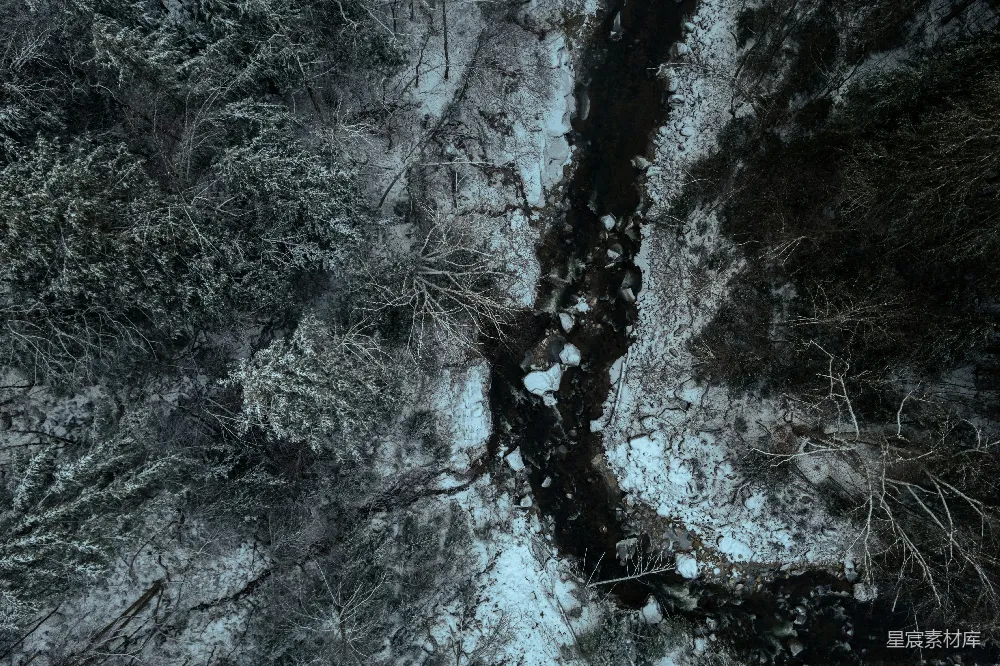 高清摄影 覆盖着白雪的森林俯瞰图
