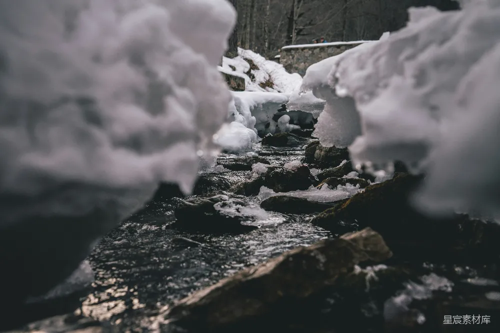 高清摄影 覆盖着白雪的河流
