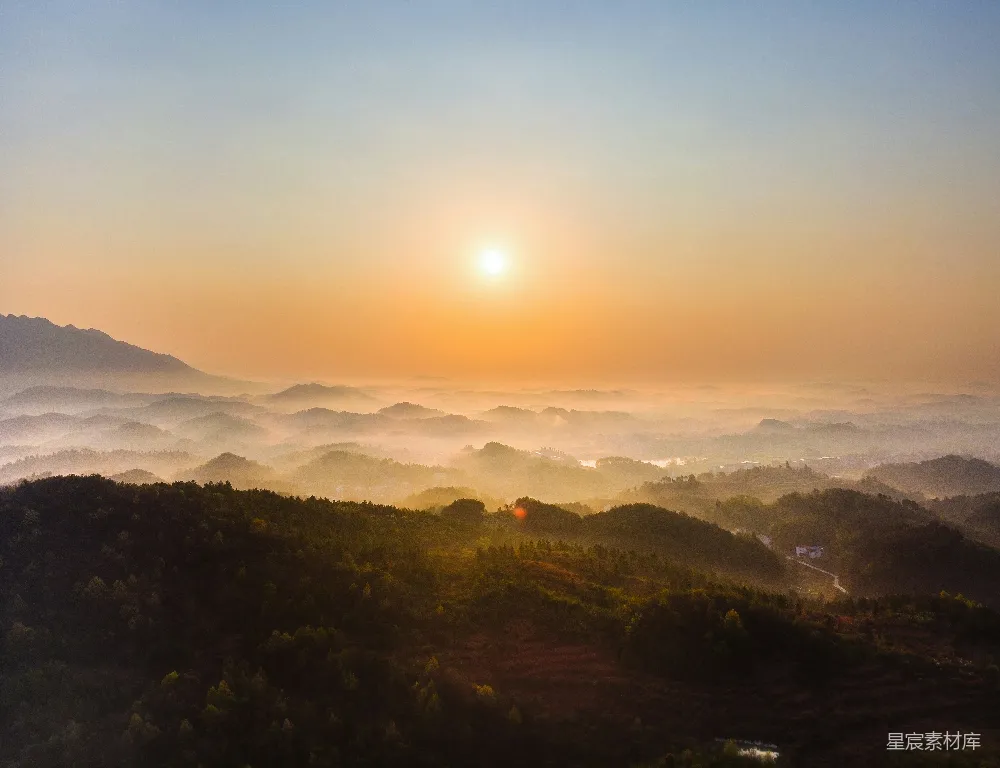 高清摄影  晨 sunrise 观赏 翠绿 树木 山脉