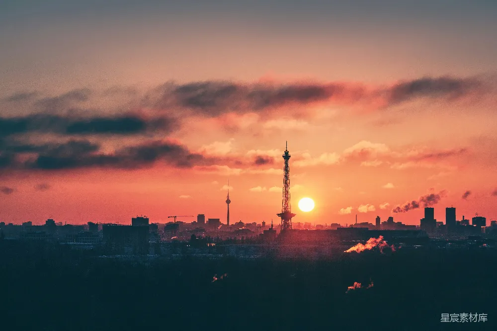 高清摄影 夕阳下城市的轮廓图象