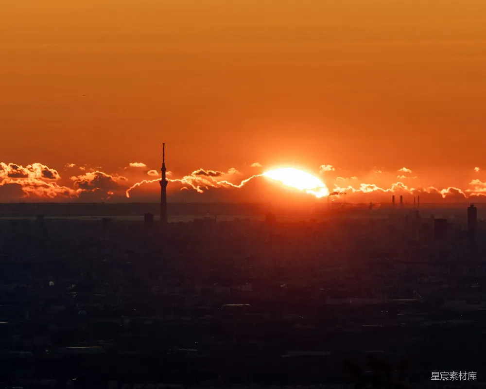 高清摄影 夕阳西下，城市天际线。