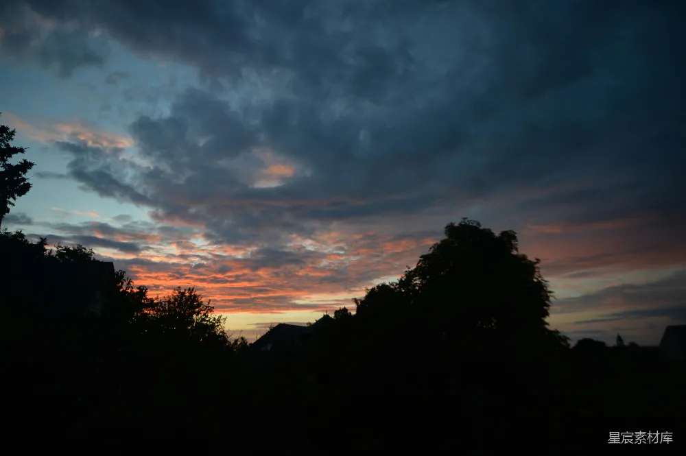 高清摄影 夕阳落在一些树后