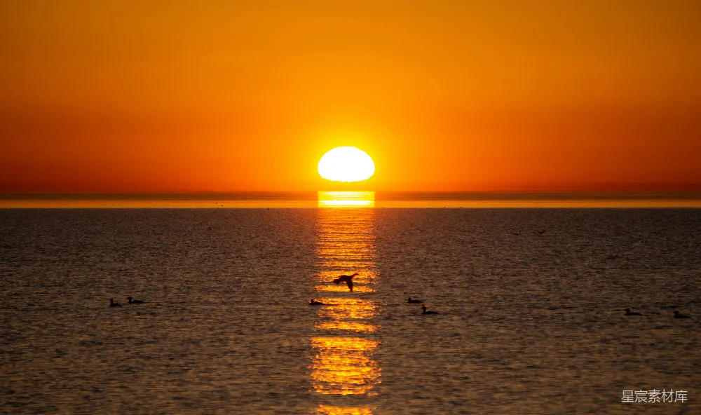 高清摄影 夕阳落下在一片水域之上