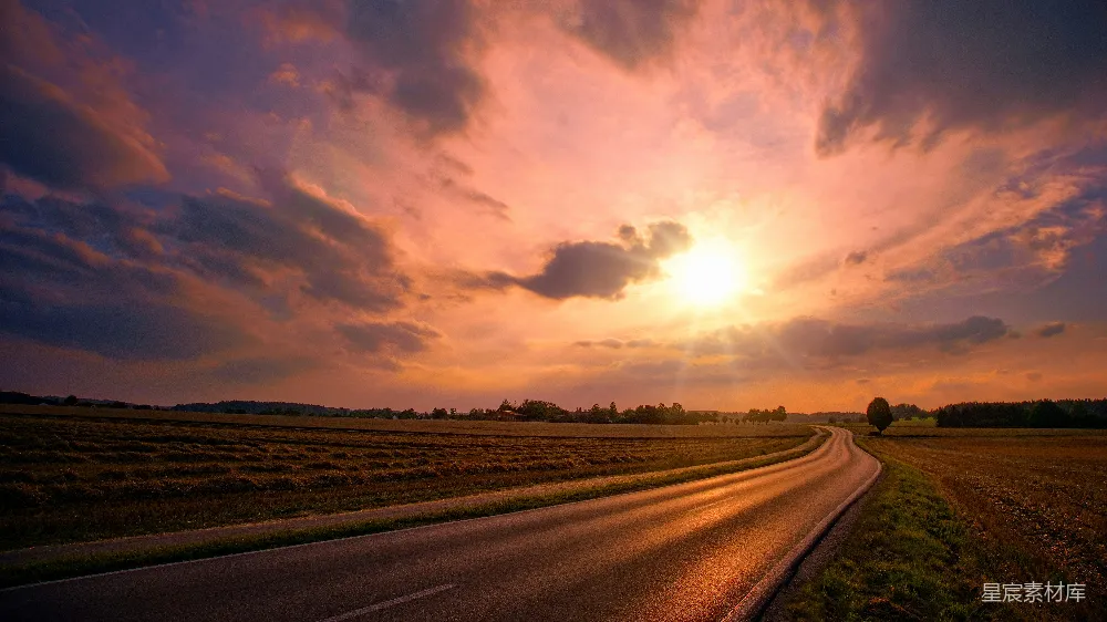 高清摄影 夕阳下的灰色小路