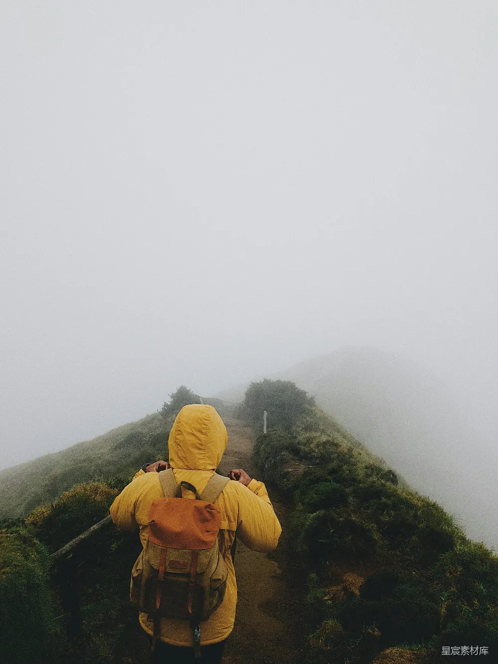 高清摄影 黄色外套的人背着背包