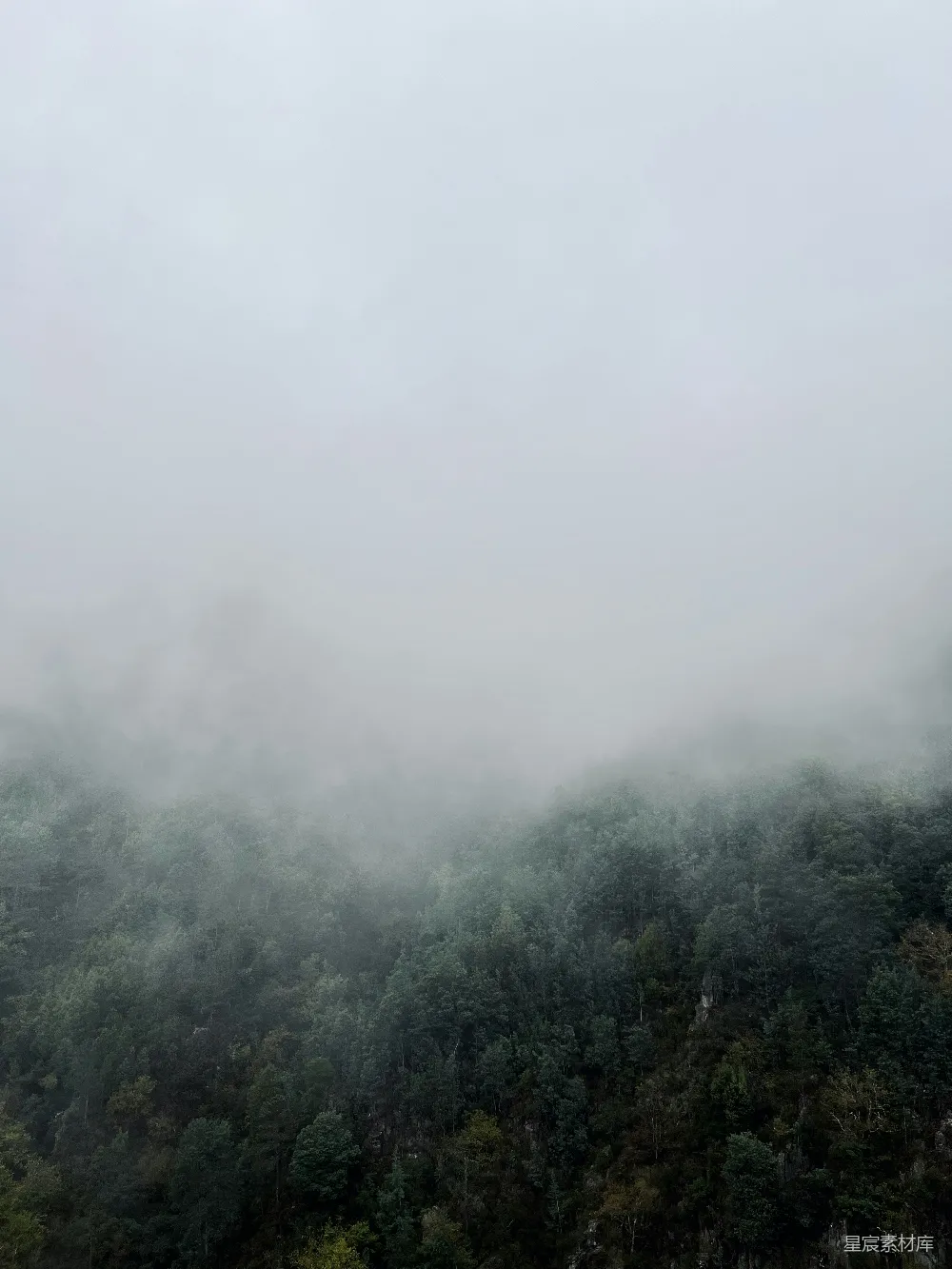 高清摄影 笼罩在雾和低垂云层中的山峦