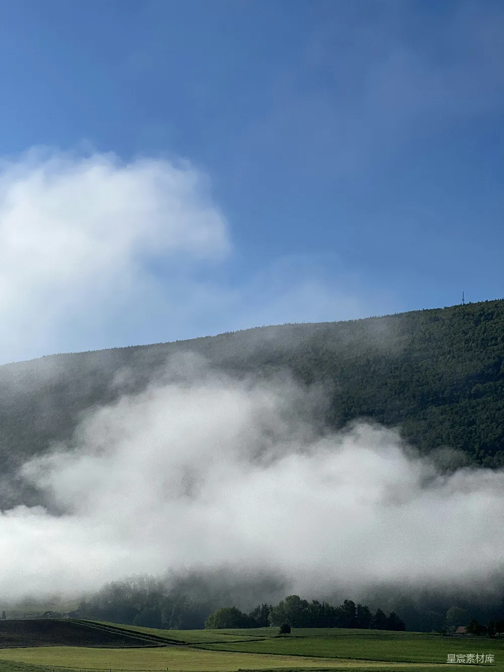 高清摄影 背景中有座山的田野