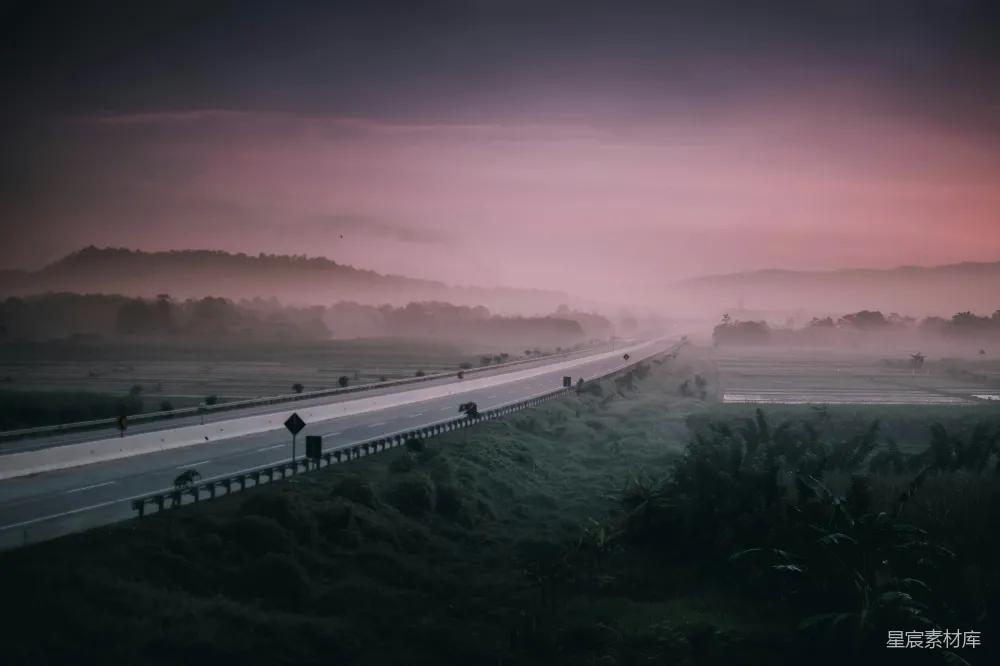 高清摄影 夕阳下的路 aerial 视角
