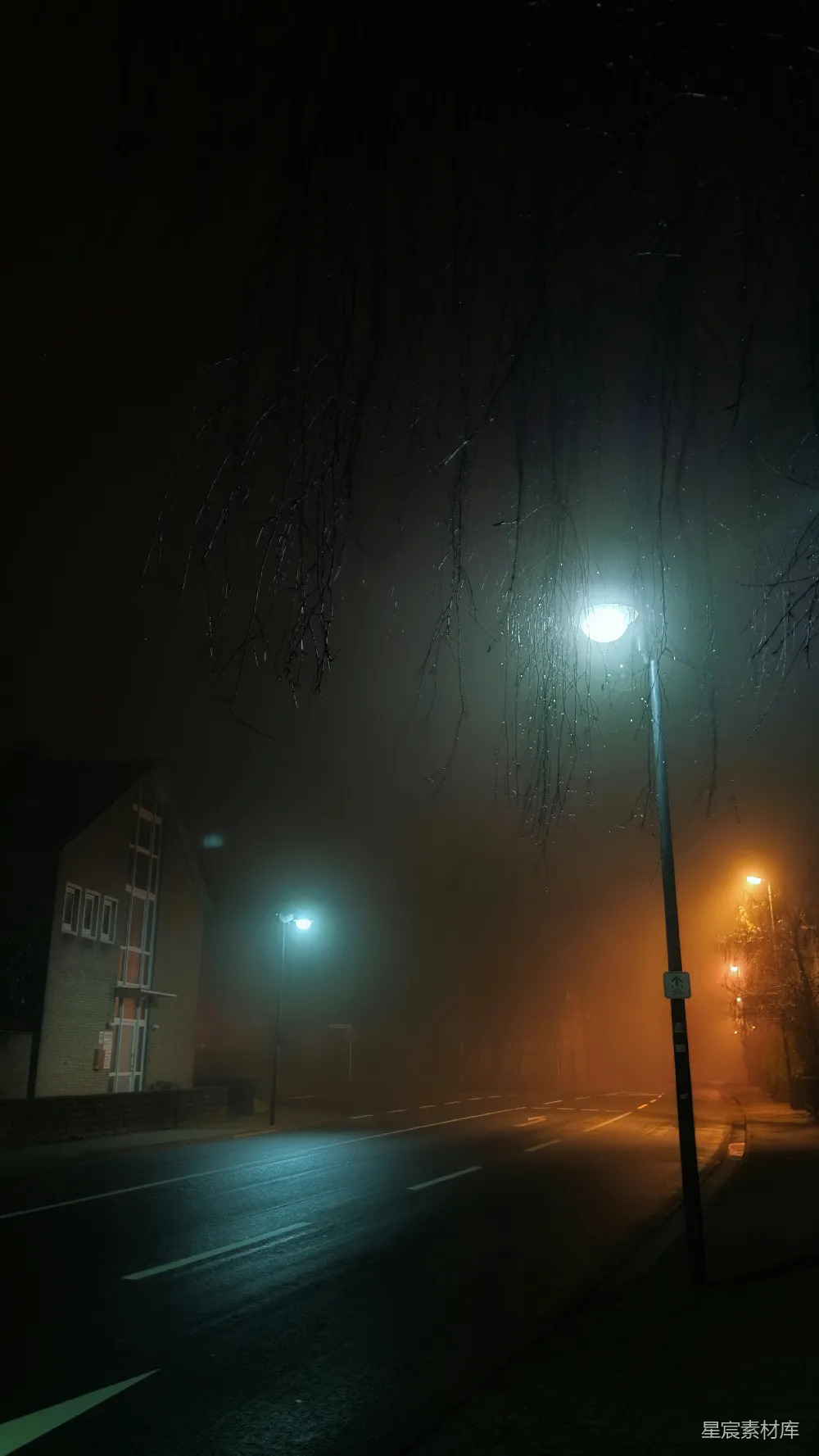 高清摄影 夜晚街道上的路灯亮了起来