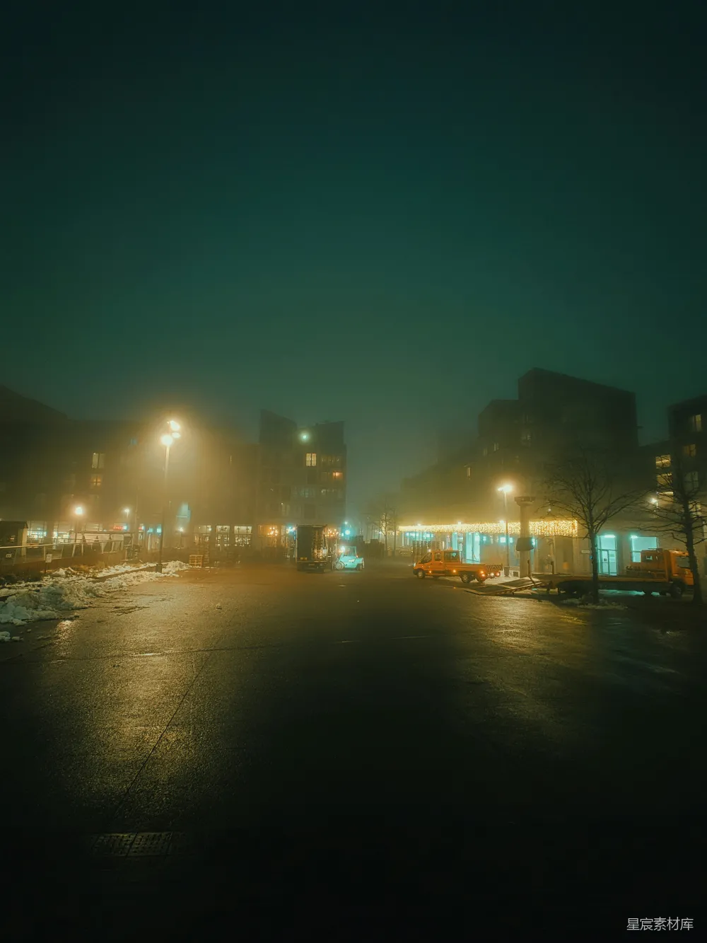 高清摄影 夜晚的城市街道与街灯