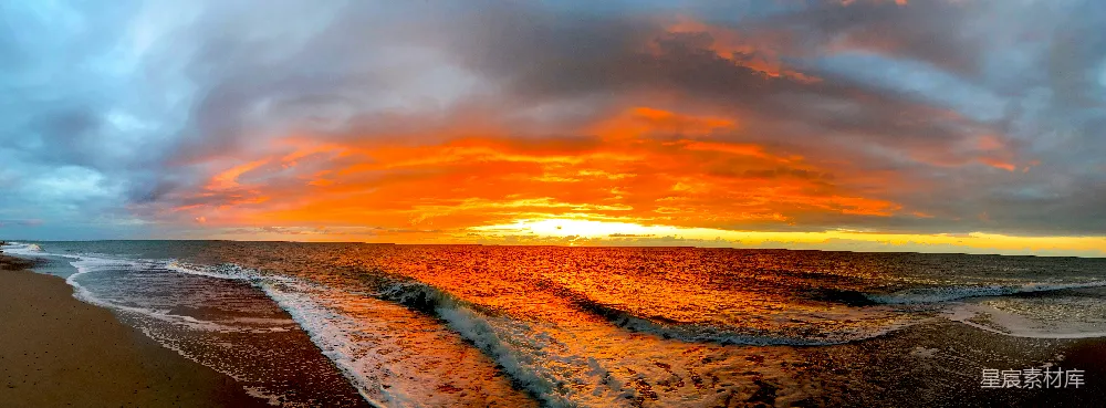 高清摄影 夕阳下的海滩