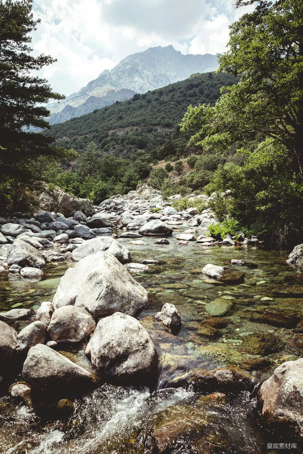 高清摄影 一条河流穿流于山谷之间