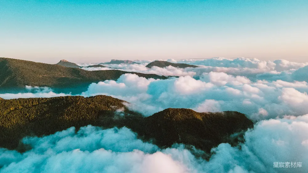 高清摄影 山间云海的 aerial 视角
