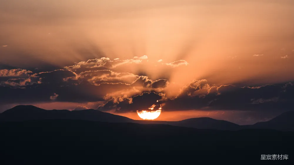 高清摄影 山峦之上的一抹夕阳
