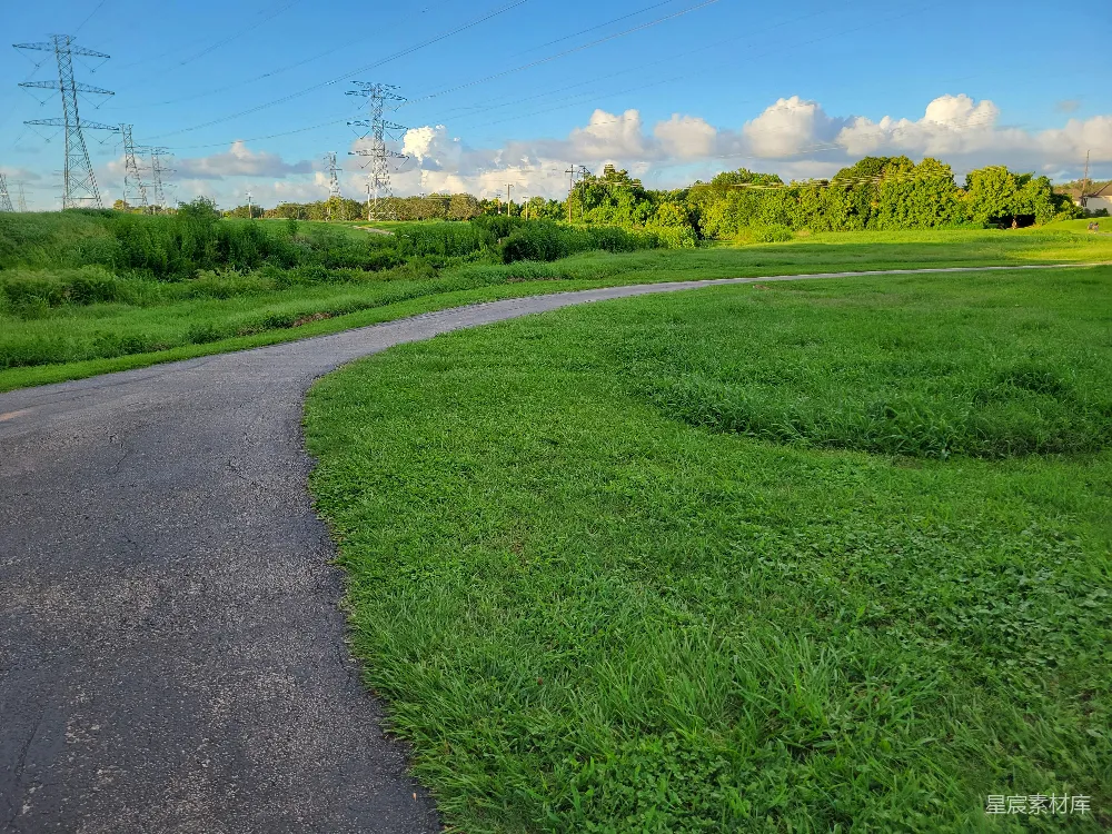 高清摄影 路边有草和树的道路