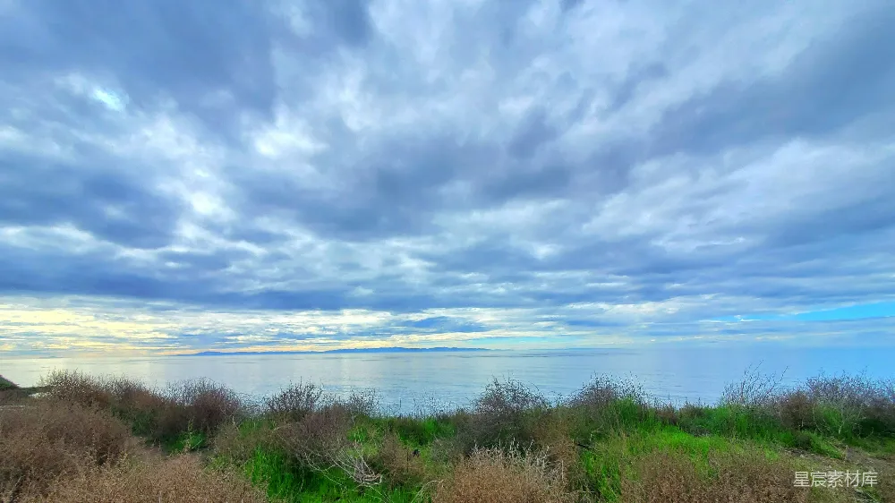 高清摄影 背景有一片草地和一片水域的场景。