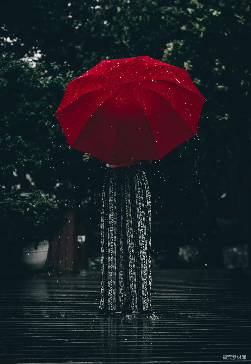 高清摄影 妇女手持红色雨伞站在树旁白天 photographs