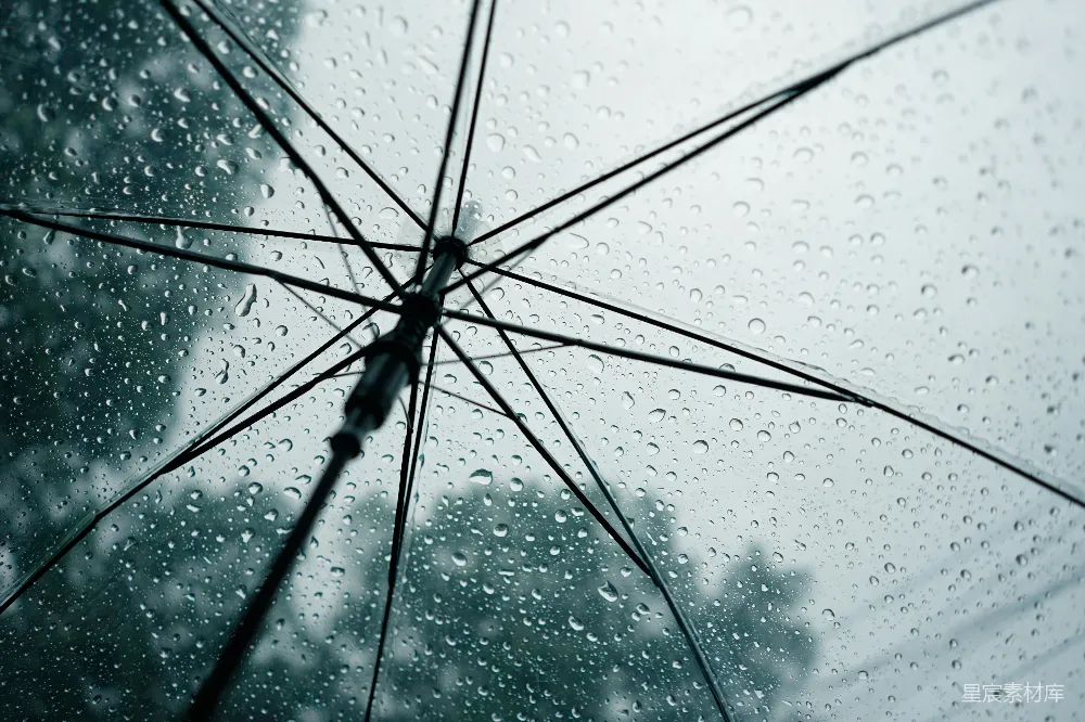高清摄影 伞上的雨滴，向上看。