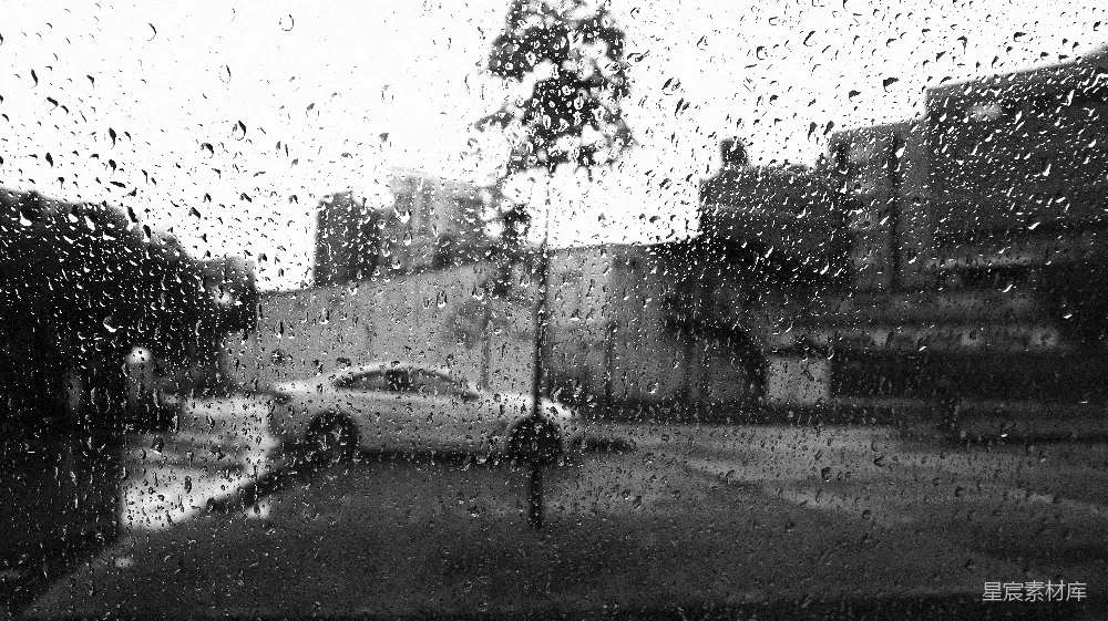高清摄影 一幅黑白照片中的雨中街道