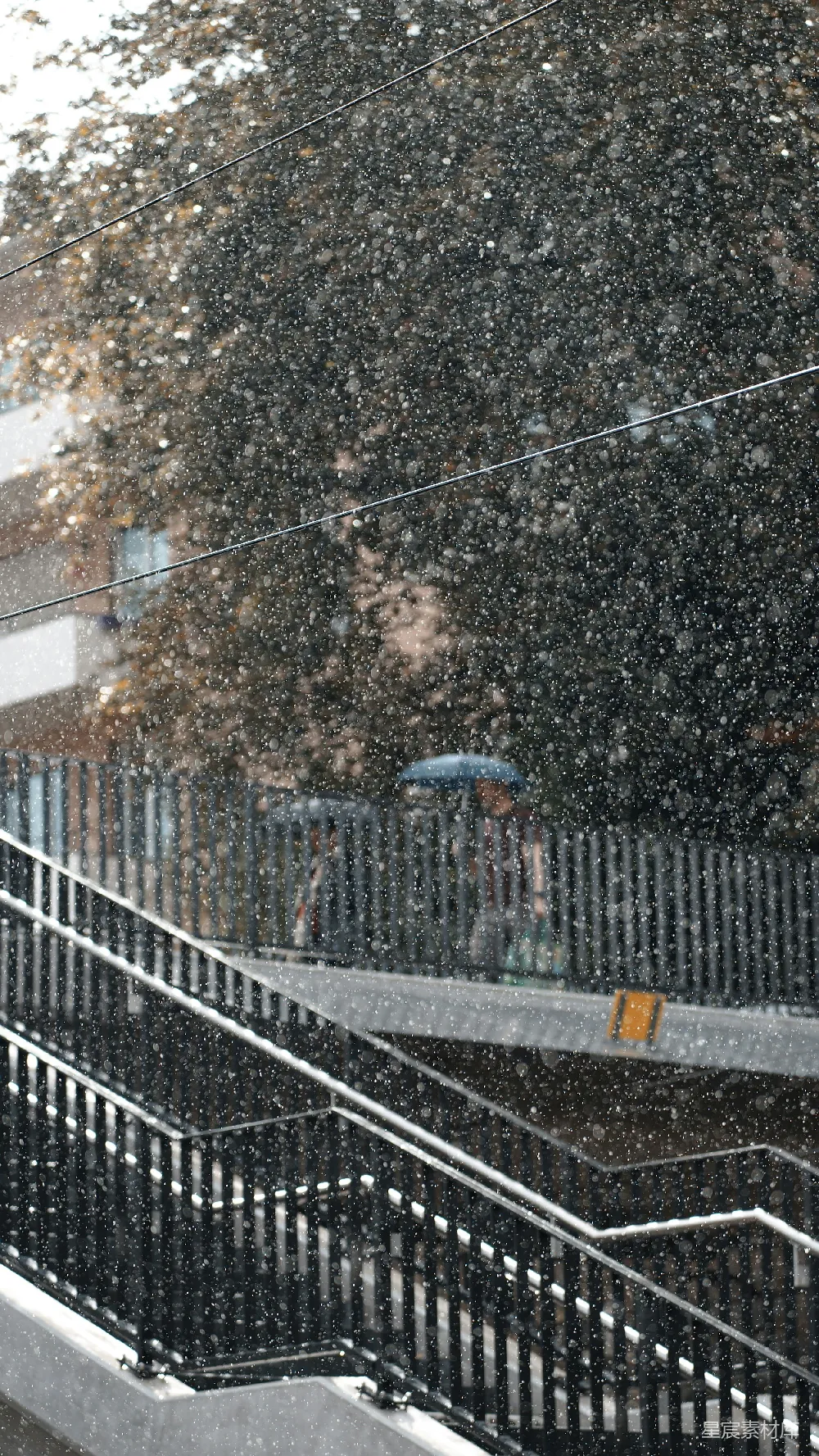 高清摄影 一个打着伞的人在雪中走在街上