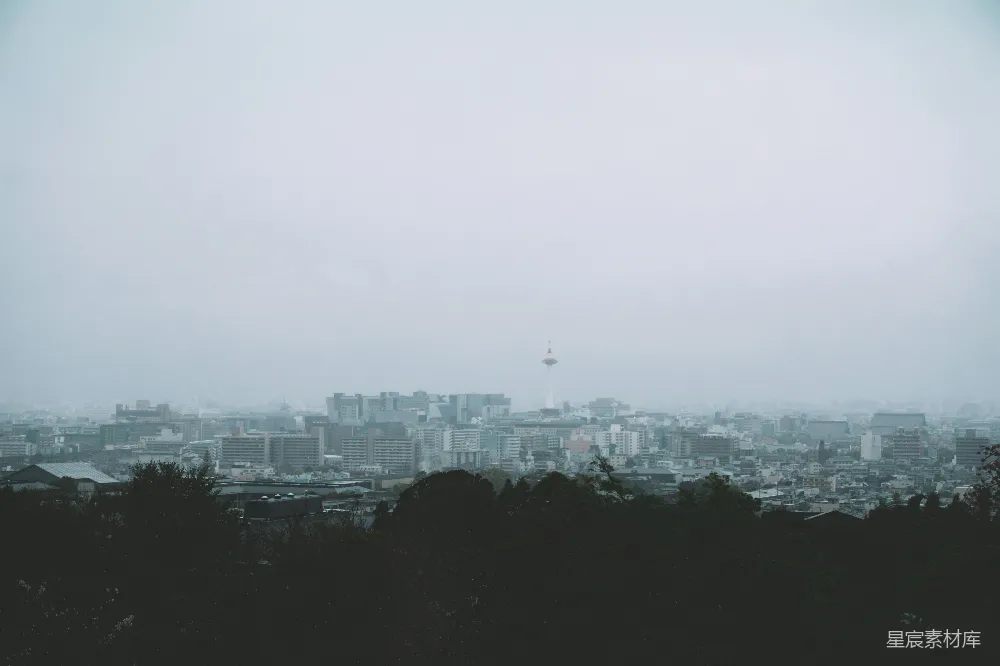 高清摄影 白天高耸建筑的城市在白色的天空下