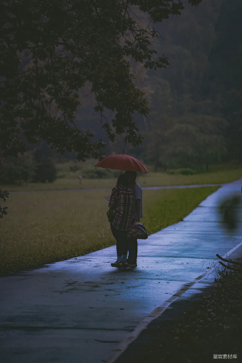 高清摄影 一个人在雨中独自撑着伞。