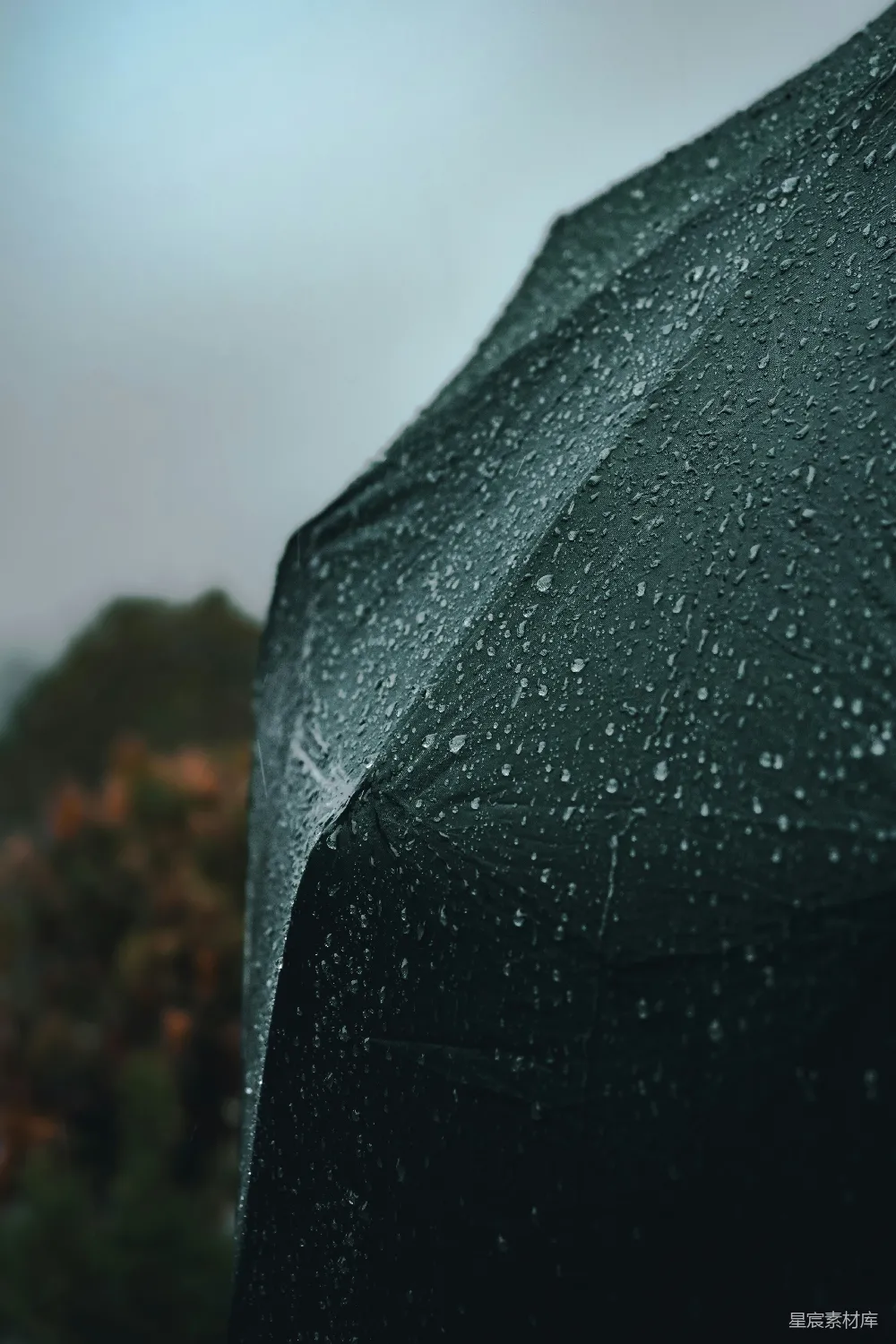 高清摄影 一个在雨中持着黑色伞的人